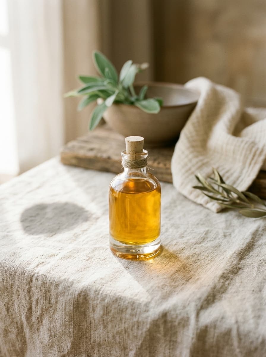 Argan oil, warm light on glass