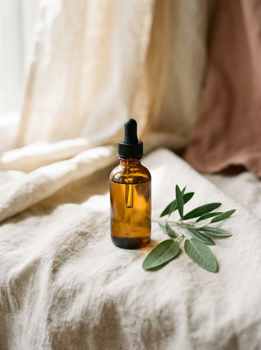 Bakuchiol oil, dropper and leaves