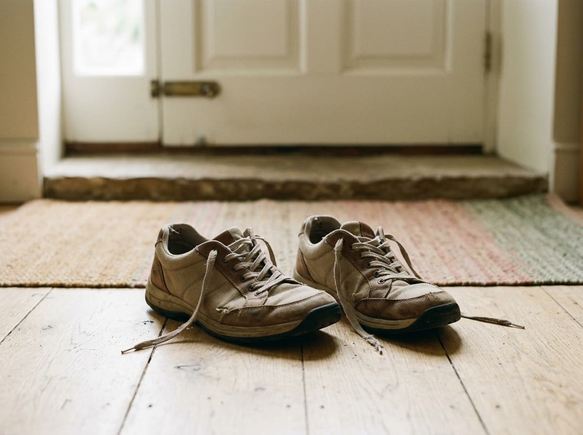Walking shoes by the door, morning