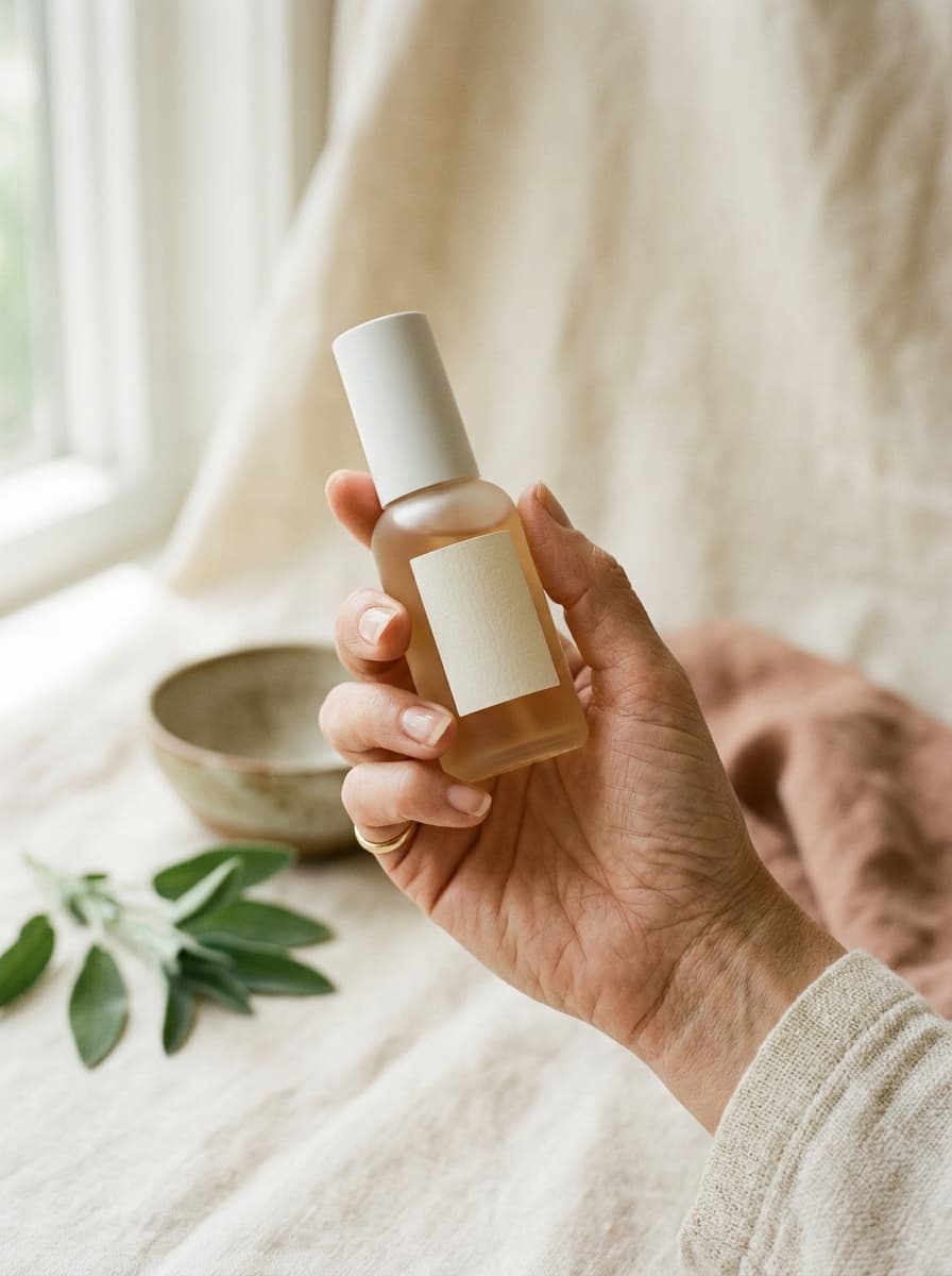 Vitamin B3 serum in her hand