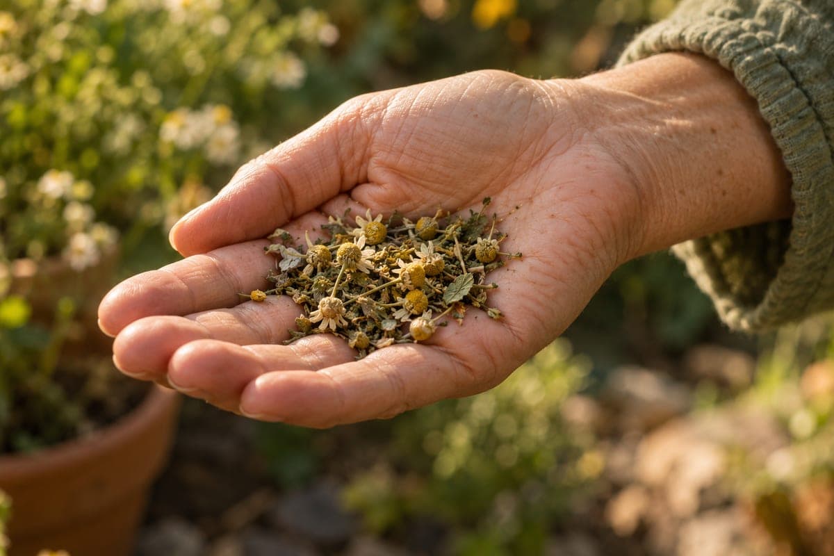 Loose herbal tea in an open hand