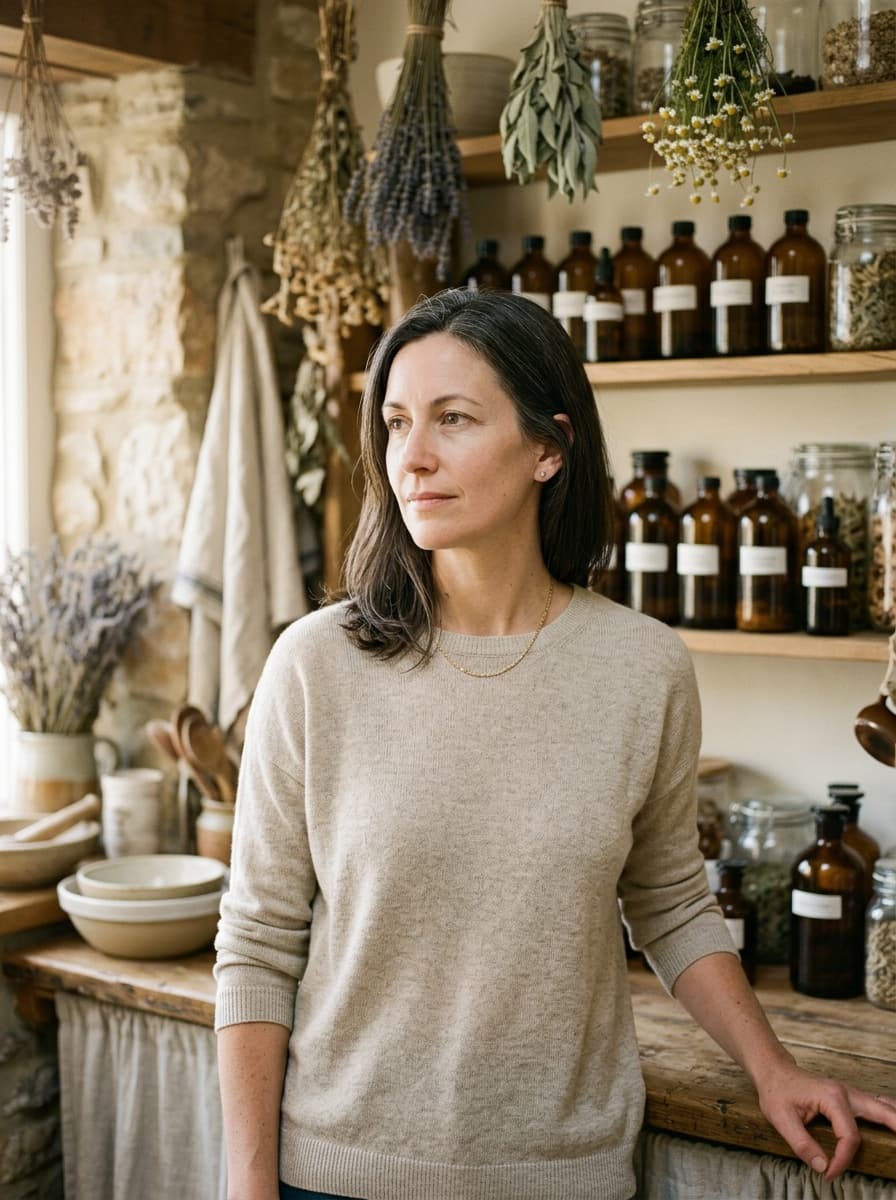 Portrait of Davina. Apothecary or kitchen, candid