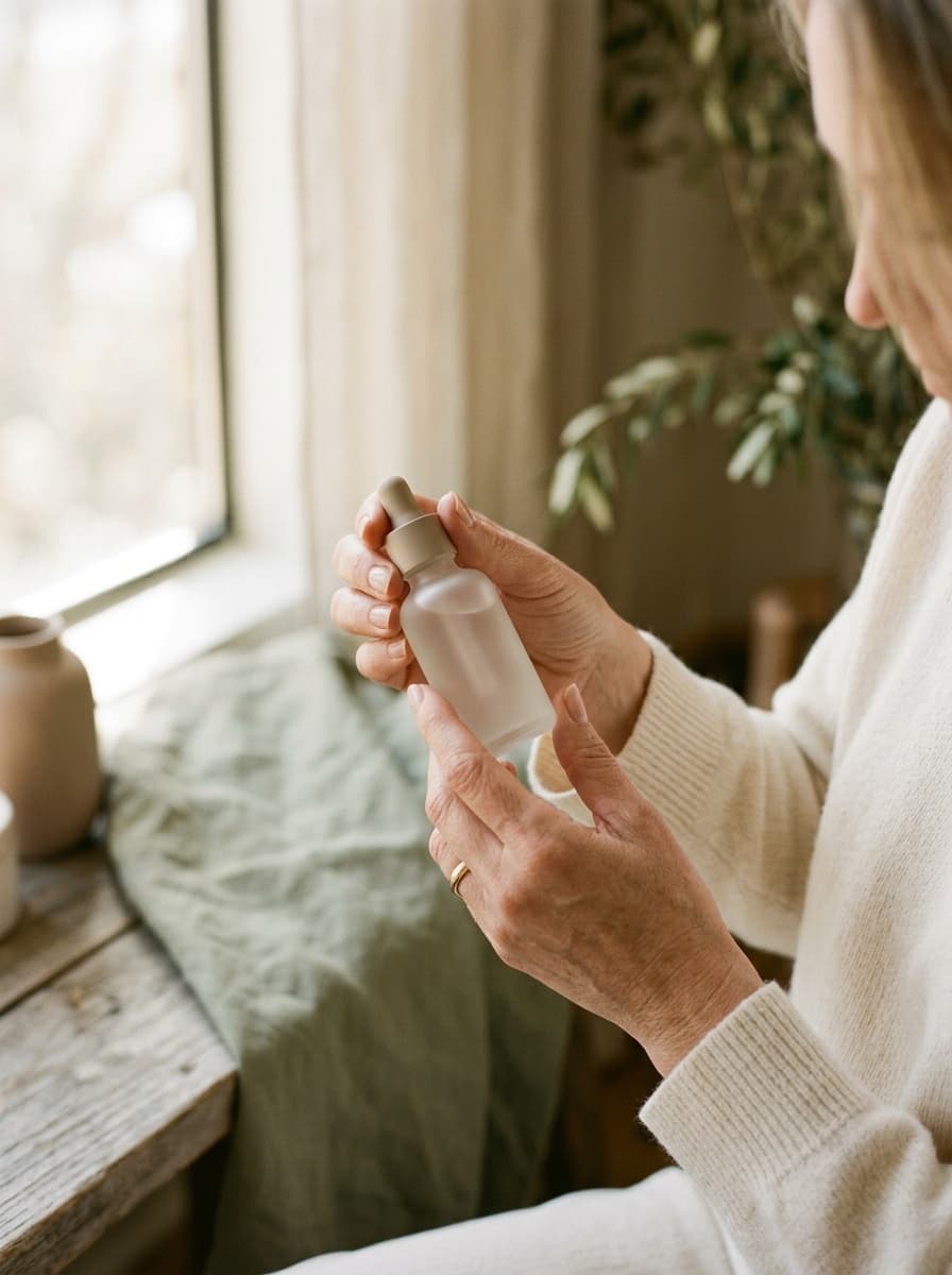 Hands holding a labelled bottle