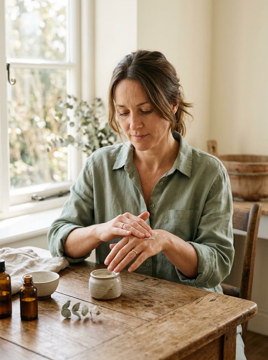 Editorial portrait. Warm light, hands working, not posed
