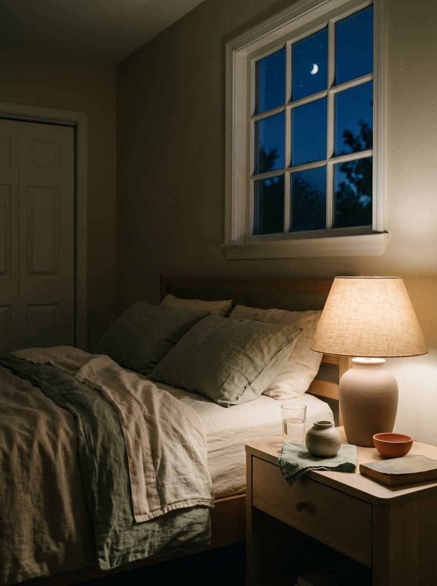Night window, warm lamp light
