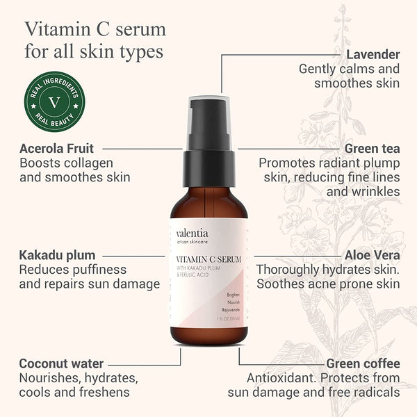 Vitamin C Serum for Acne-Prone, Sensitive or Oily Skin. Firm and Brighten Dark Spots. - Valentia Skincare