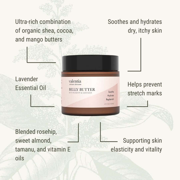 Belly Butter - Shea, Cocoa + Mango butters with Vitamin E - Valentia Skincare