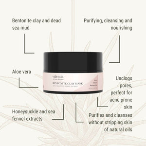 Bentonite Clay Mask - Dead Sea Mud, Aloe + Honeysuckle - Valentia Skincare