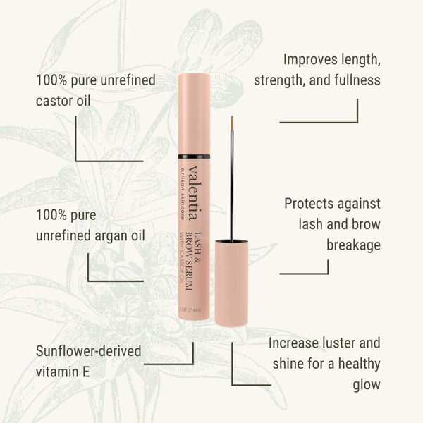 Lash & Brow Serum - Castor Oil, Argan Oil + Vitamin E - Valentia Skincare
