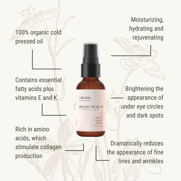Prickly Pear Oil - Cold Pressed & Unrefined - Natural Vitamin E, K + Amino Acids. - Valentia Skincare