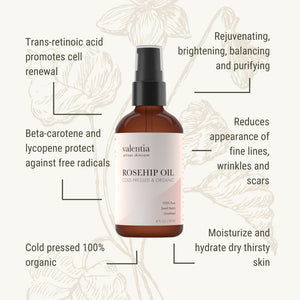 Rosehip Oil - Natural Trans-retinoic Acid + Beta-carotene *SALE* - Valentia Skincare