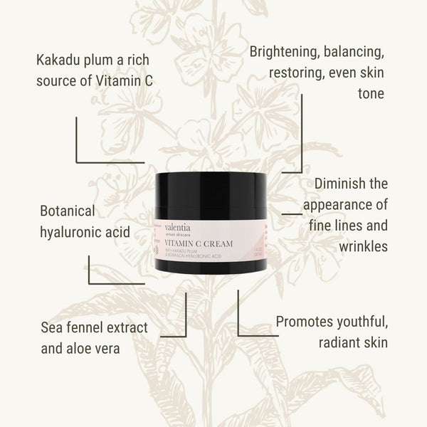 Vitamin C Cream - Kakadu Plum, Botanical Hyaluronic Acid + Acerola Fruit Extract - Valentia Skincare