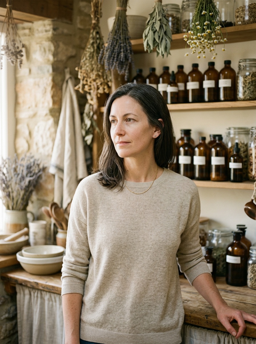 Portrait of Davina. Apothecary or kitchen, candid